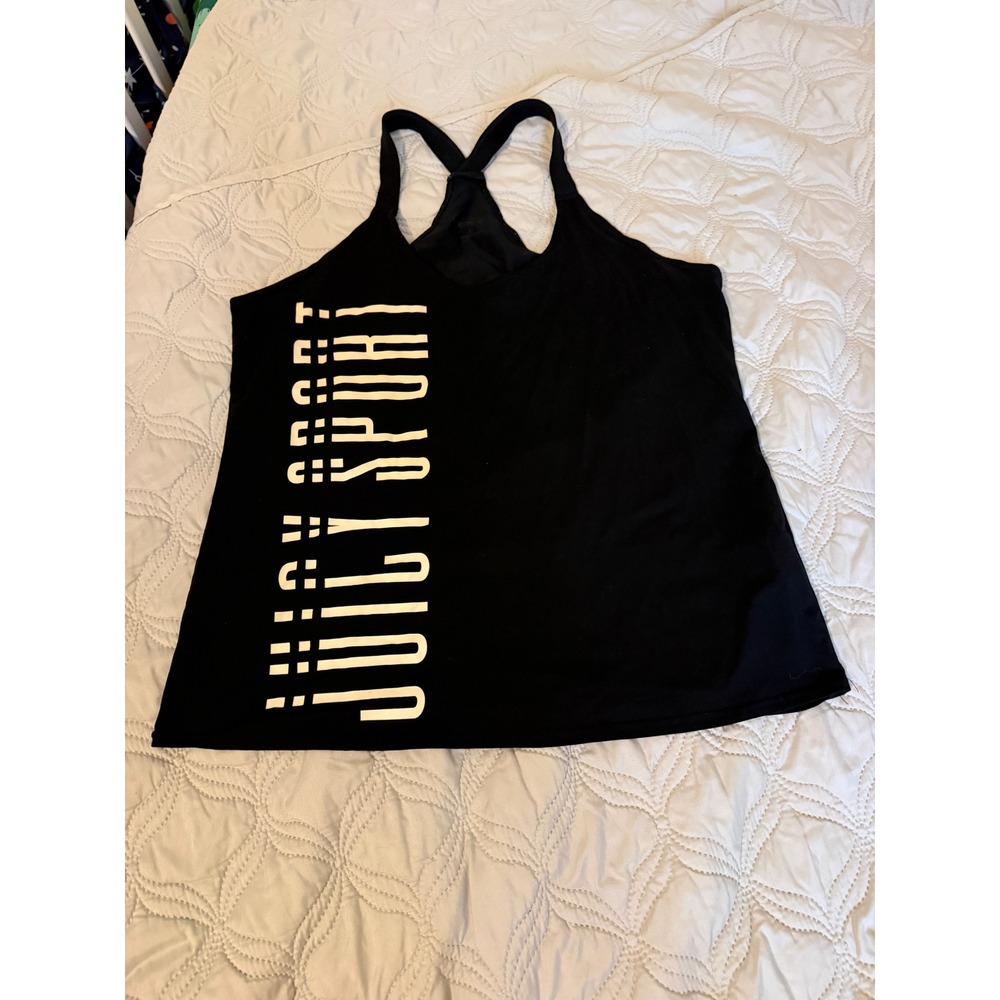 Juicy Sport Black Racerback Athletic Tank Top White Vertical Logo Women's Large
